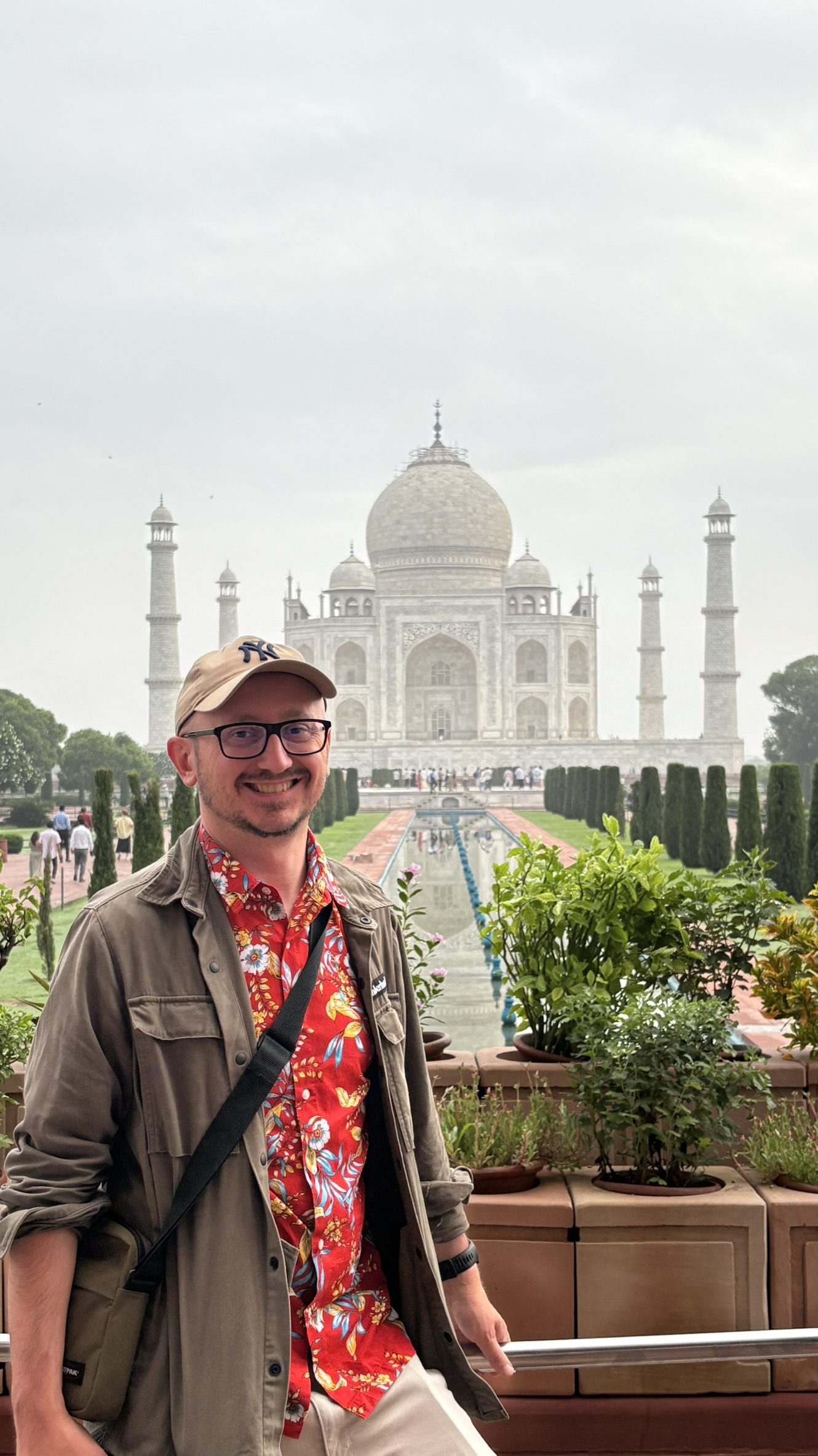 Standing in front of the Taj Mahal in Agra, India